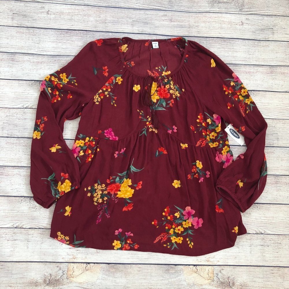 NWT Old Navy Floral Print Long Sleeve Blouse Sz M